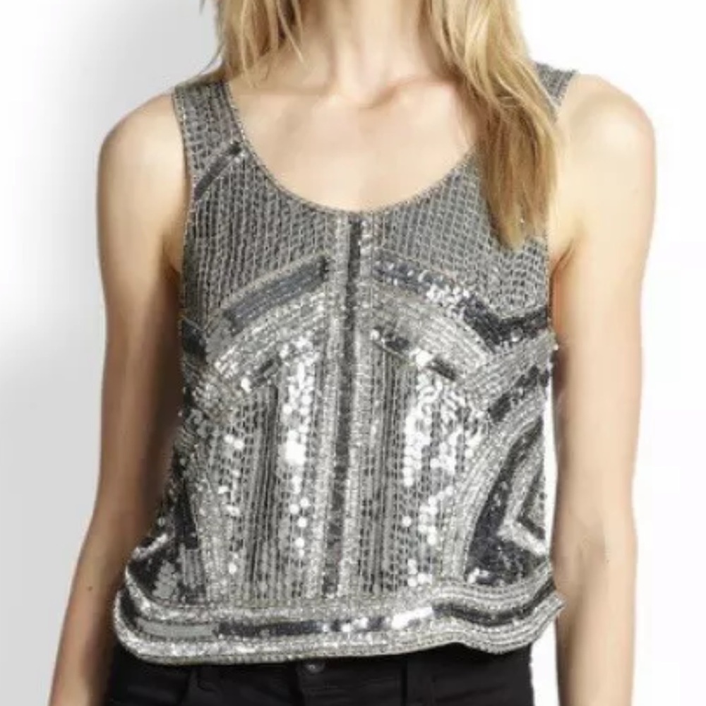 Parker Gray Eliza Cropped Sequined Top Size XS